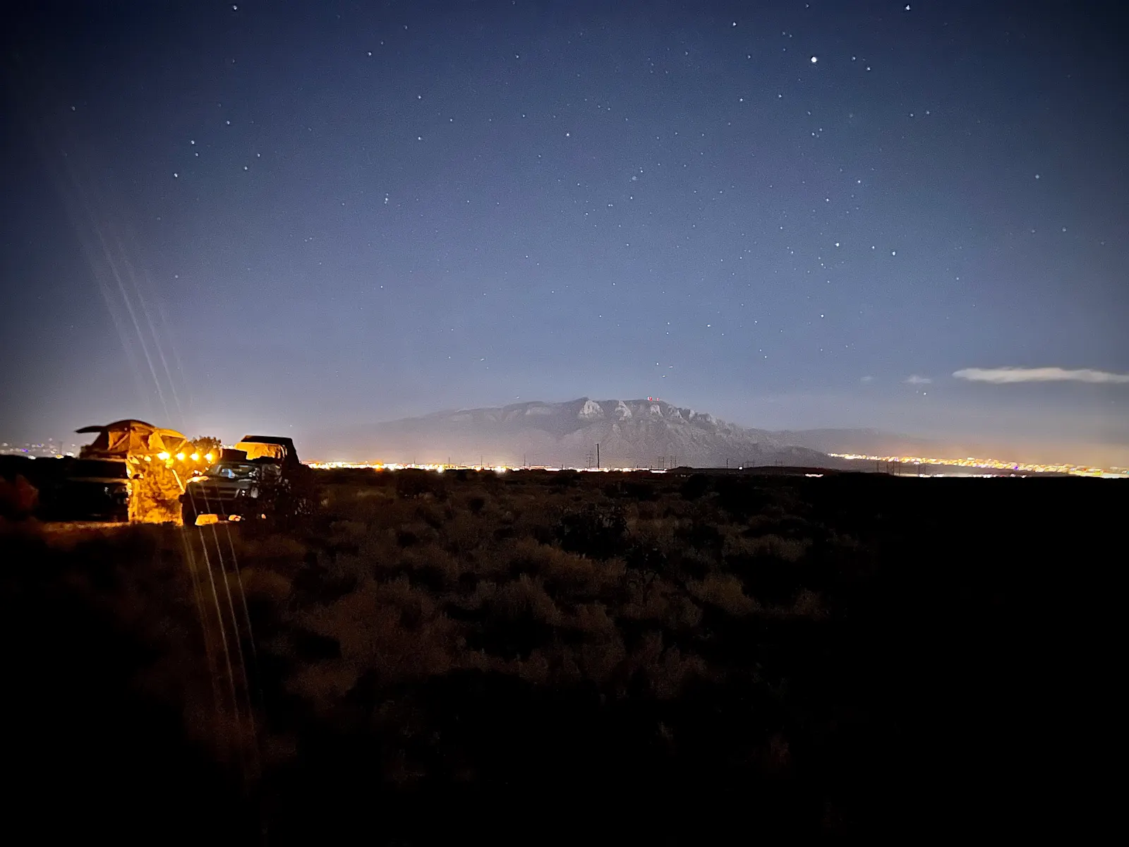 New Mexico stop photo with a campsite under the night sky